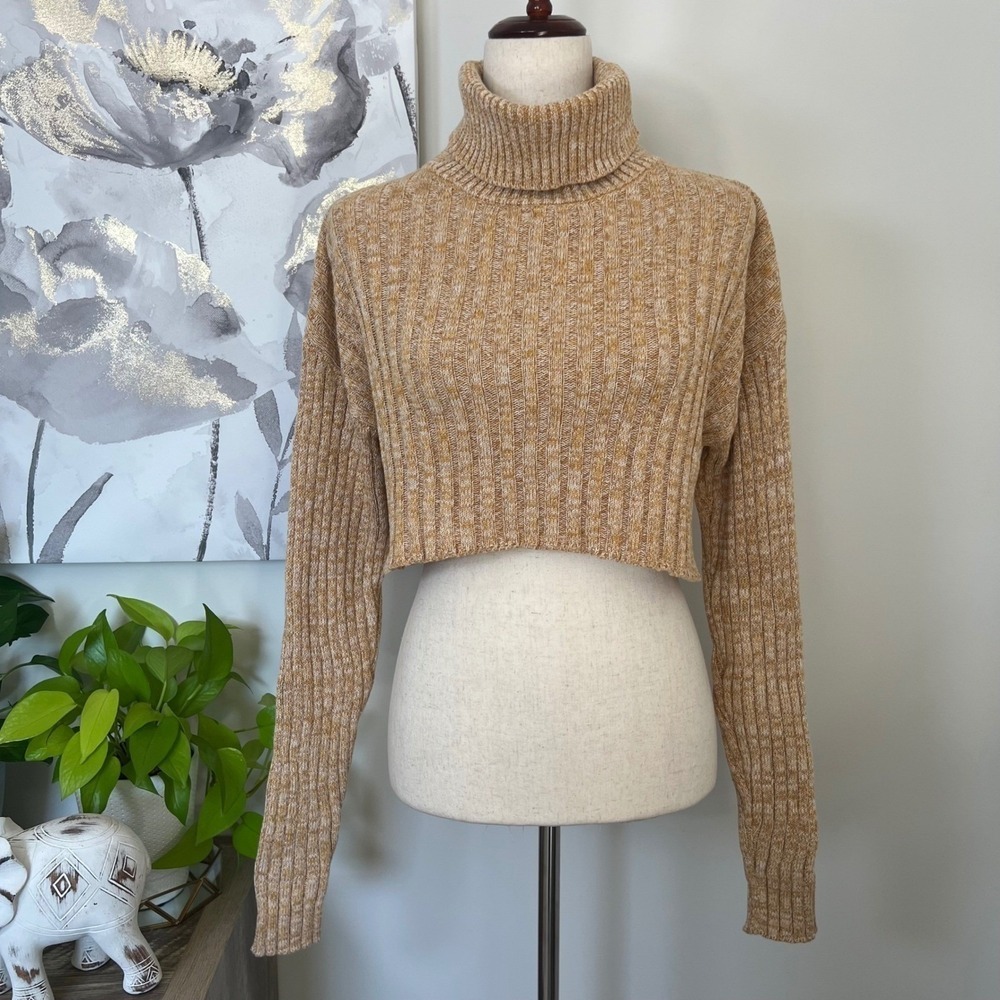 Womens Sweater Small Cropped Turtleneck Ribbed Pullover Cozy Fall Minimalist
